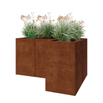 Floreira em aço corten - Forma de L - 150 x 100 x 80 cm - Sem placa de base