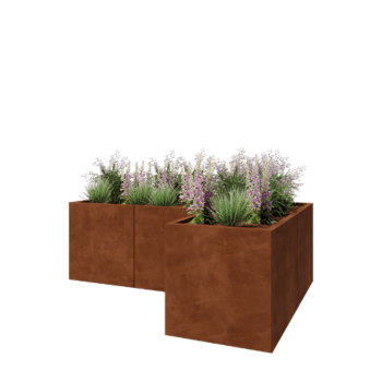 Floreira em aço corten - Forma de L - 180 x 120 x 60 cm - Sem placa de base