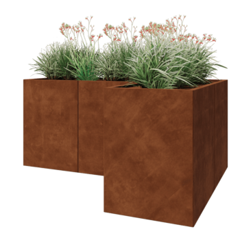 Floreira em aço corten - Forma de L - 180 x 120 x 80 cm - Com placa de base