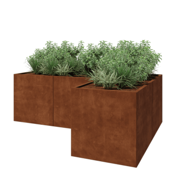 Floreira em aço corten - Forma de L - 240 x 160 x 80 cm - Sem placa de base