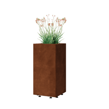 Floreira em aço corten - Quadrado - 30 x 30 x 60 cm - Com placa de base - Com pés