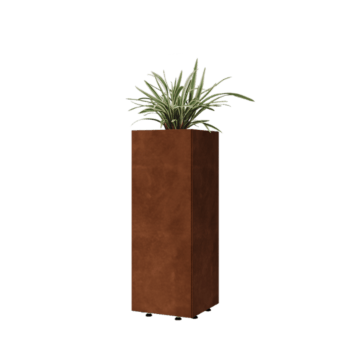 Floreira em aço corten - Quadrado - 30 x 30 x 80 cm - Com placa de base - Com pés