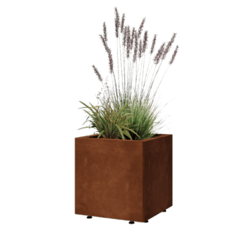 Floreira em aço corten - Quadrado - 40 x 40 x 40 cm - Com placa de base - Com pés