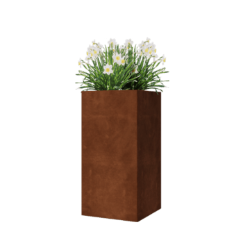 Floreira em aço corten - Quadrado - 40 x 40 x 80 cm - Com placa de base