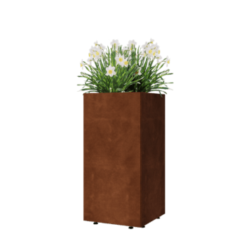 Floreira em aço corten - Quadrado - 40 x 40 x 80 cm - Com placa de base - Com pés