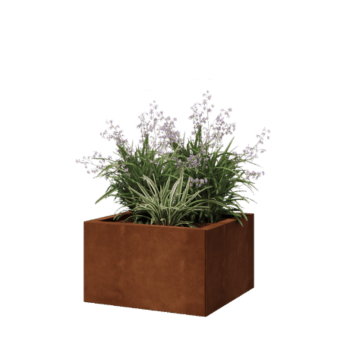 Floreira em aço corten - Quadrado - 50 x 50 x 30 cm - Com placa de base