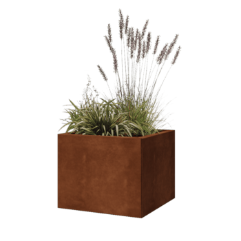 Floreira em aço corten - Quadrado - 50 x 50 x 40 cm - Com placa de base