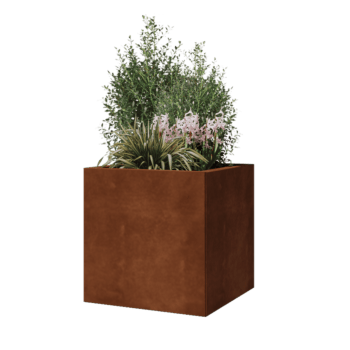 Floreira em aço corten - Quadrado - 50 x 50 x 50 cm - Com placa de base