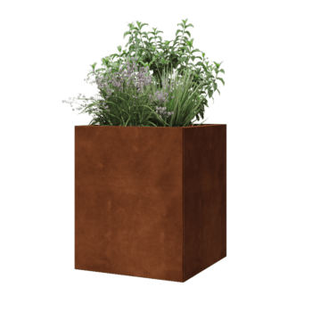 Floreira em aço corten - Quadrado - 50 x 50 x 60 cm - Com placa de base