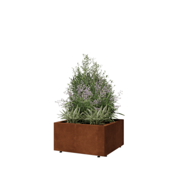 Floreira em aço corten - Quadrado - 60 x 60 x 30 cm - Com placa de base - Com pés