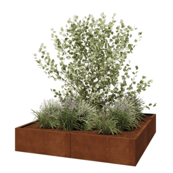 Floreira XXL em aço corten - Quadrado - 160 x 160 x 30 cm - Sem placa de base
