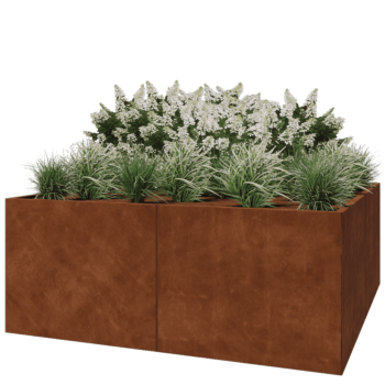 Floreira XXL em aço corten - Quadrado - 200 x 200 x 80 cm - Sem placa de base