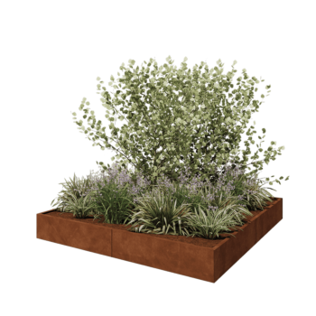 Floreira XXL em aço corten - Quadrado - 240 x 240 x 30 cm - Sem placa de base