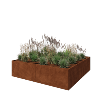 Floreira XXL em aço corten - Quadrado - 240 x 240 x 60 cm - Sem placa de base