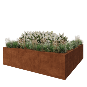 Floreira XXL em aço corten - Quadrado - 300 x 300 x 80 cm - Sem placa de base