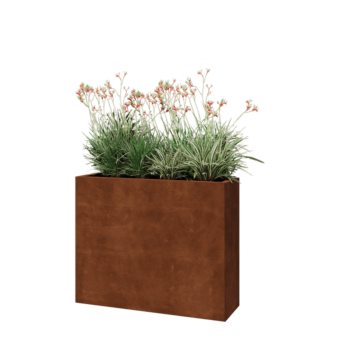 Floreira em aço corten - Retângulo - 100 x 30 x 80 cm - Sem placa de base