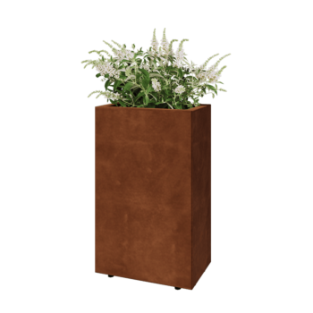 Floreira em aço corten - Retângulo - 50 x 30 x 80 cm - Com placa de base - Com pés