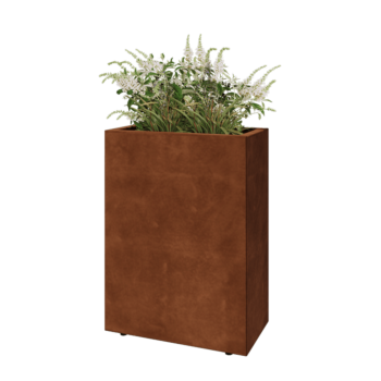 Floreira em aço corten - Retângulo - 60 x 30 x 80 cm - Com placa de base - Com pés