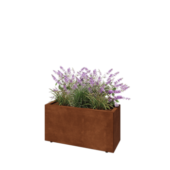 Floreira em aço corten - Retângulo - 80 x 30 x 40 cm - Com placa de base - Com pés