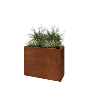 Floreira em aço corten - Retângulo - 80 x 30 x 60 cm - Com placa de base
