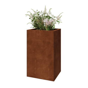 Floreira em aço corten - Retângulo - 50 x 40 x 80 cm - Com placa de base