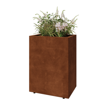 Floreira em aço corten - Retângulo - 60 x 40 x 80 cm - Com placa de base - Com pés