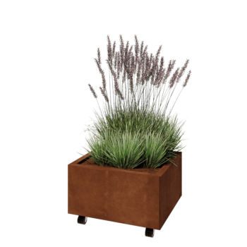 Floreira em aço corten - Retângulo - 60 x 50 x 30 cm - Com placa de base - Com rodas