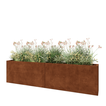 Floreira XXL em aço corten - Retângulo - 240 x 30 x 60 cm - Com placa de base