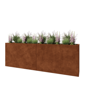 Floreira XXL em aço corten - Retângulo - 240 x 40 x 80 cm - Com placa de base