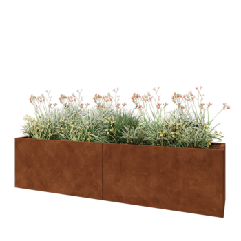 Floreira XXL em aço corten - Retângulo - 240 x 50 x 60 cm - Com placa de base