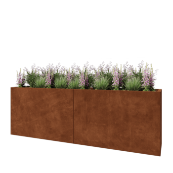 Floreira XXL em aço corten - Retângulo - 240 x 50 x 80 cm - Com placa de base