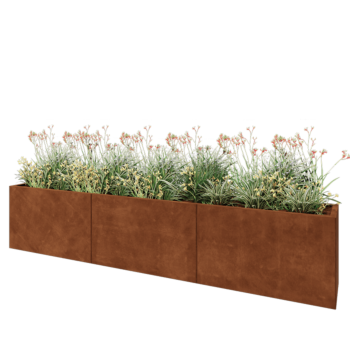 Floreira XXL em aço corten - Retângulo - 300 x 40 x 60 cm - Sem placa de base