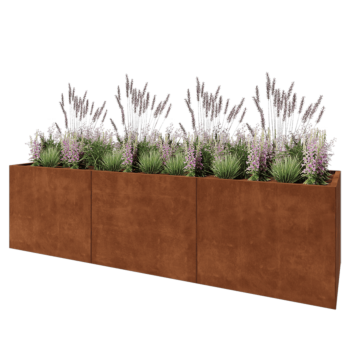 Floreira XXL em aço corten - Retângulo - 300 x 80 x 80 cm - Sem placa de base