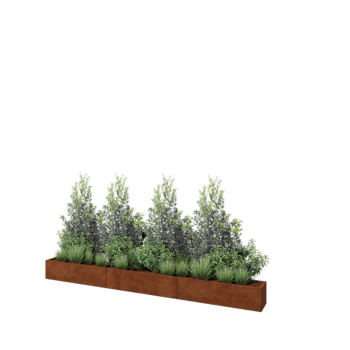 Floreira XXL em aço corten - Retângulo - 360 x 30 x 30 cm - Com placa de base