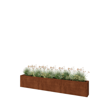 Floreira XXL em aço corten - Retângulo - 360 x 30 x 60 cm - Com placa de base