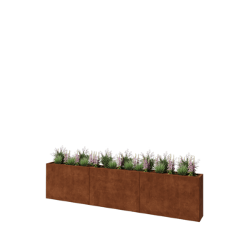 Floreira XXL em aço corten - Retângulo - 360 x 30 x 80 cm - Com placa de base