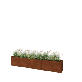 Floreira XXL em aço corten - Retângulo - 360 x 40 x 60 cm - Com placa de base