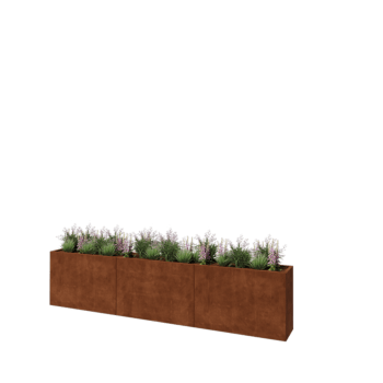 Floreira XXL em aço corten - Retângulo - 360 x 40 x 80 cm - Com placa de base