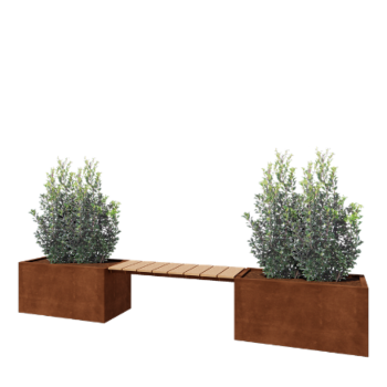 Floreira em aço corten - Retângulo - 321,2 x 50 x 50 cm - Com banco - Sem placa de base
