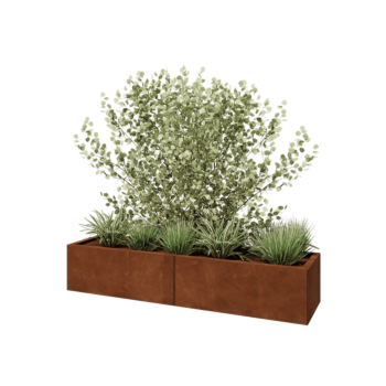 Floreira XXL em aço corten - Retângulo - 160 x 40 x 30 cm - Com placa de base