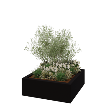 Floreira em fibra de vidro - Quadrado - 120 x 120 x 40 cm - RAL9005 mate (preto) - Com fundo