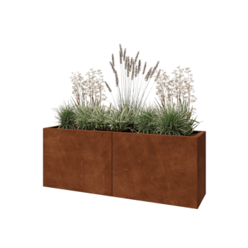 Floreira XXL em aço corten - Retângulo - 160 x 40 x 60 cm - Com placa de base