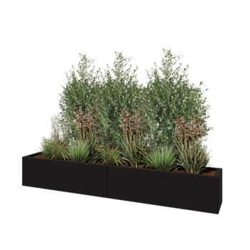 Floreira XXL em aço - Retângulo - 200 x 30 x 30 cm - RAL9005 fosco (preto) - Com placa de base