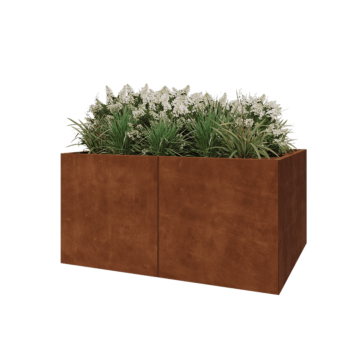 Floreira XXL em aço corten - Retângulo - 160 x 120 x 80 cm - Com placa de base
