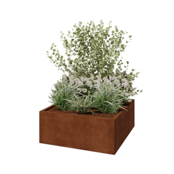 Floreira em aço corten - Quadrado - 100 x 100 x 40 cm - Com placa de base