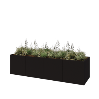 Floreira XXL em aço - Retângulo - 320 x 80 x 80 cm - RAL9005 fosco (preto) - Sem placa de base