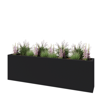 Floreira em fibra de vidro - Retângulo - 200 x 30 x 60 cm - RAL7021 mate (cinzento preto) - Com fundo