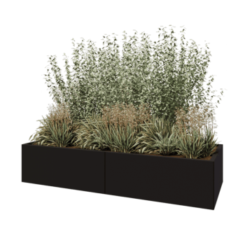 Floreira XXL em aço - Retângulo - 200 x 80 x 40 cm - RAL9005 fosco (preto) - Com placa de base