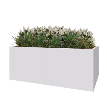 Floreira XXL em aço - Retângulo - 200 x 120 x 80 cm - RAL9010 fosco (branco) - Com placa de base