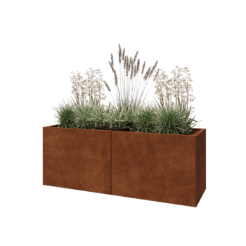 Floreira XXL em aço corten - Retângulo - 160 x 50 x 60 cm - Com placa de base